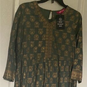India Boutique Green Dress with Gold Accents